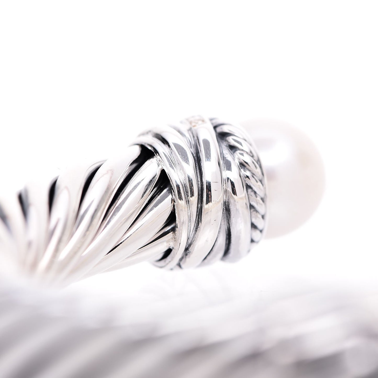 Sterling Silver Diamond Pearl 10mm Crossover Hinge Bracelet