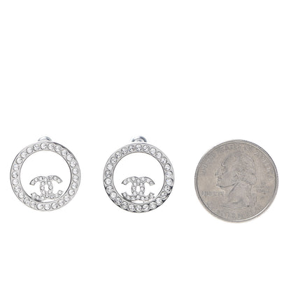 Chanel Crystal CC Round Earrings Silver 2 of 5