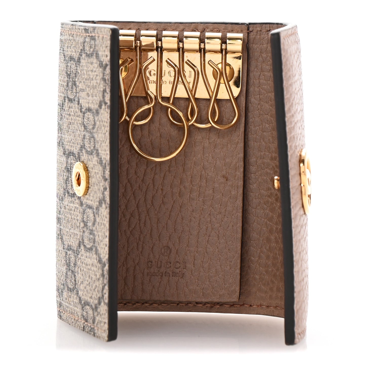 Dollar Calfskin GG Supreme Monogram GG Marmont 6 Key Holder Case Porcelain Rose Beige Ebony