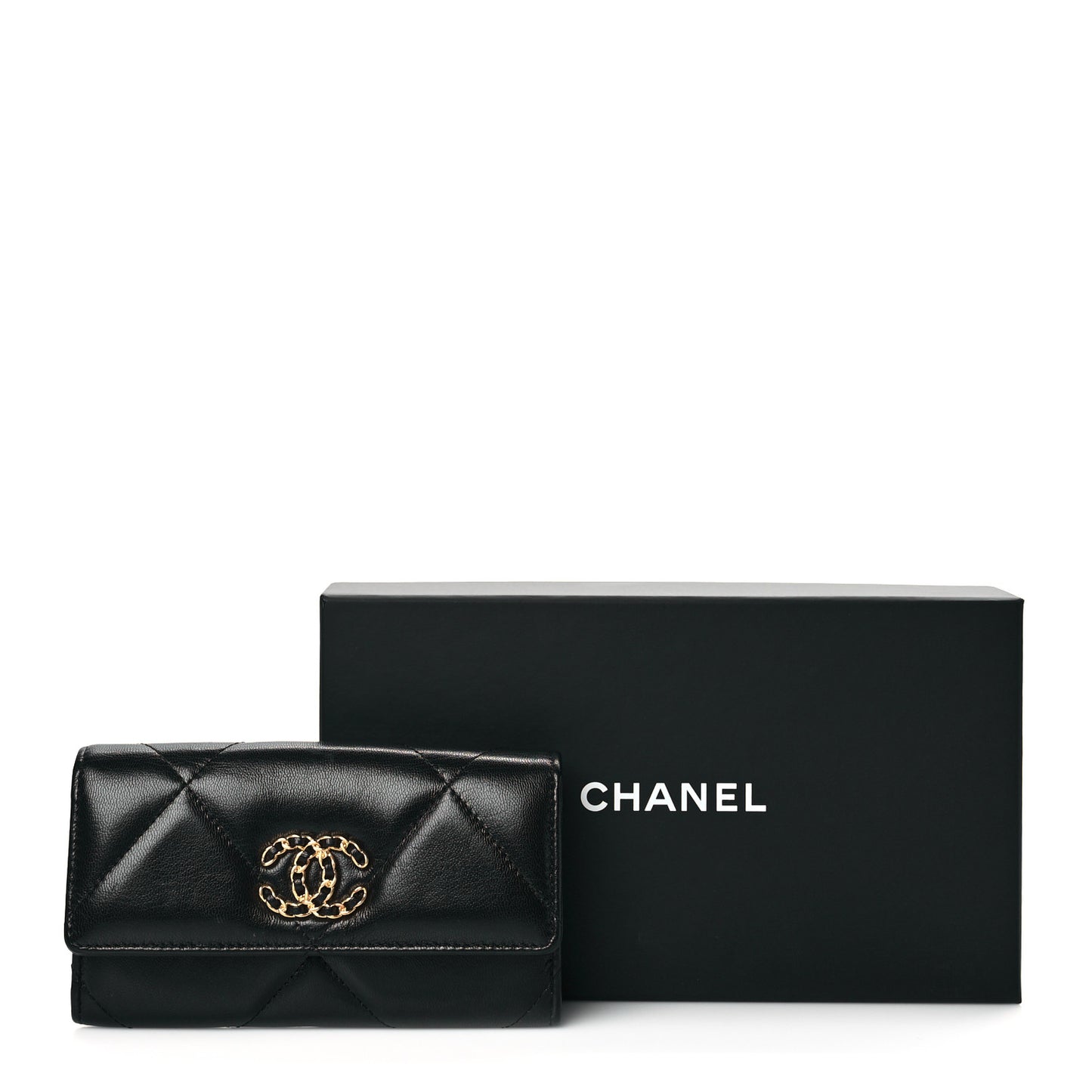 Lambskin Quilted Chanel 19 Flap Wallet Black