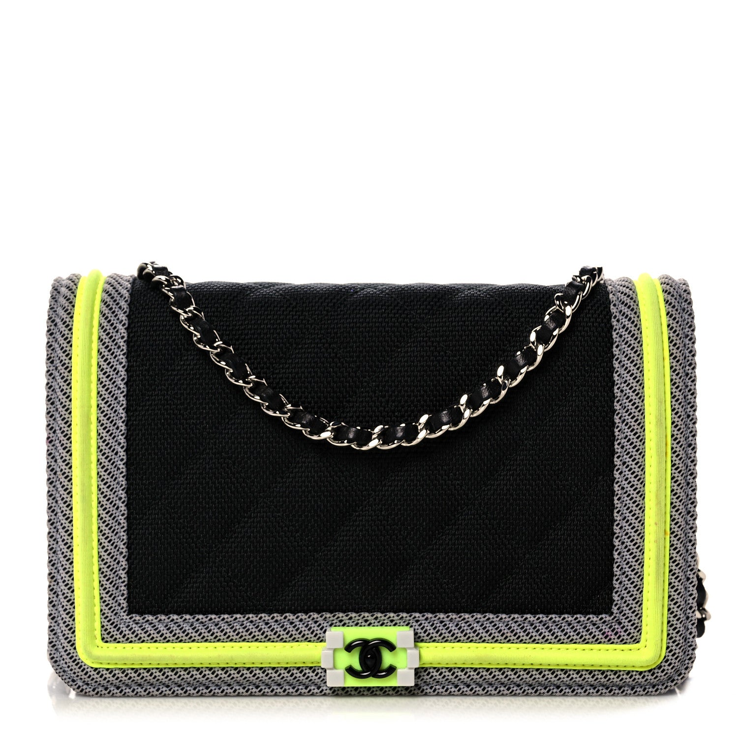 Chanel Canvas Quilted Small Fluo Boy Flap Black Grey Yellow 1 of 14