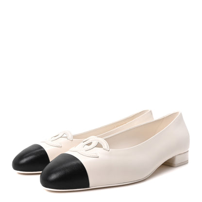 Chanel Goatskin CC Ballet Flats 39.5 White Black 4 of 10