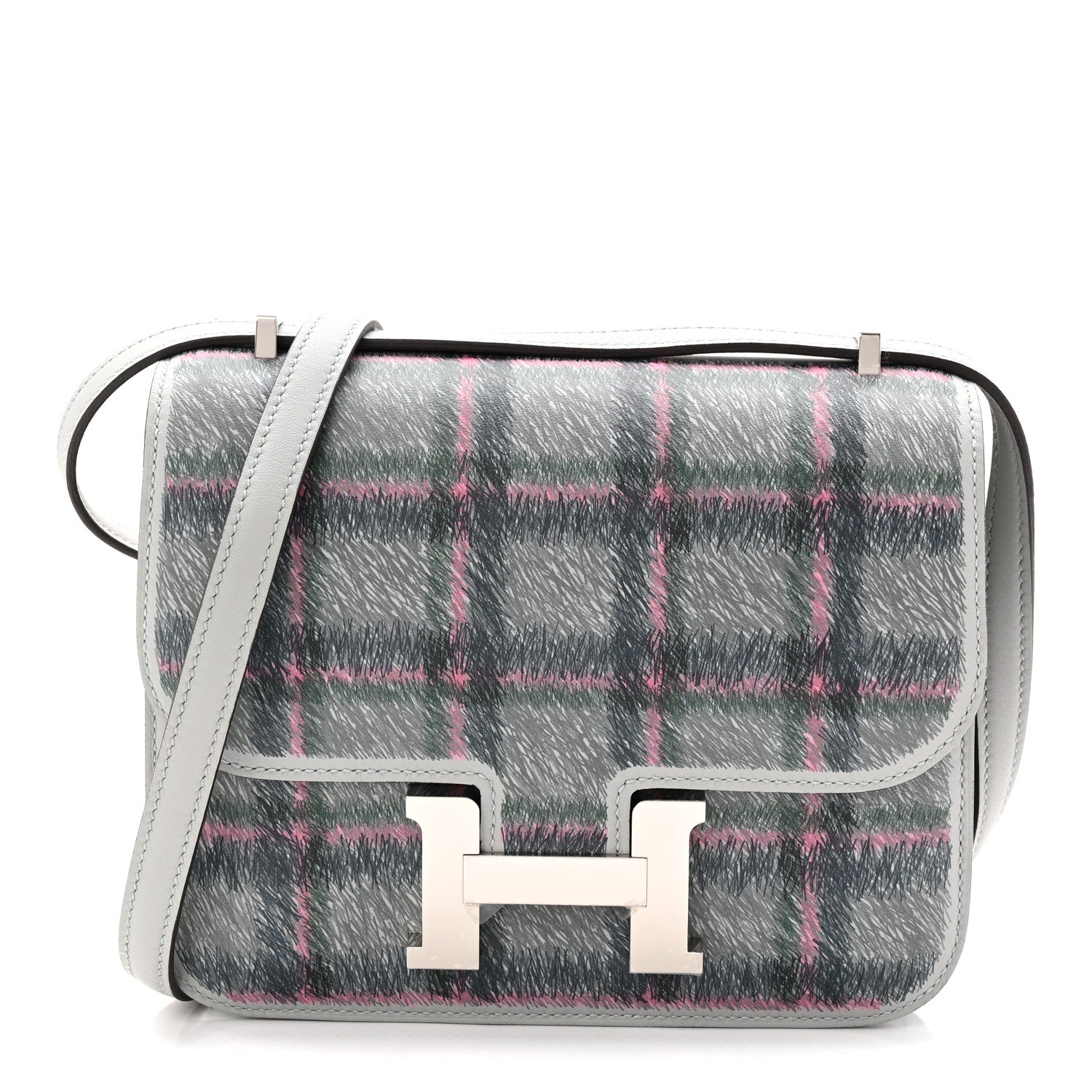 Hermes Swift Tartan Printed Constance 18 Bleu Glacier 1 of 12