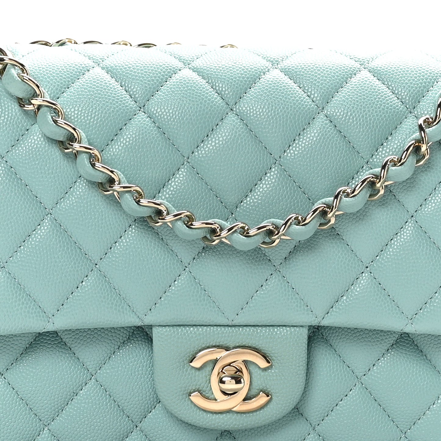 Caviar Quilted Medium Double Flap Light Blue