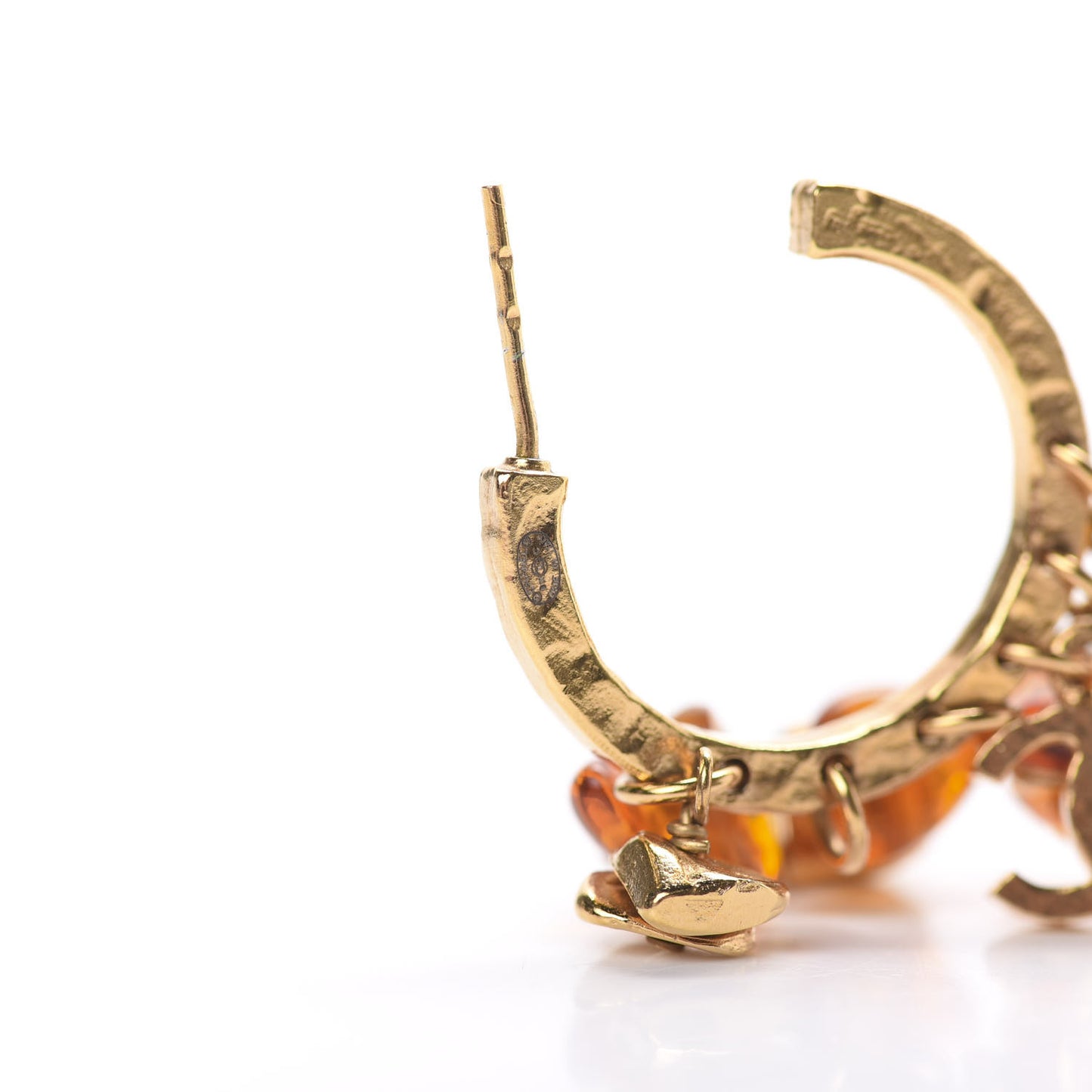 Brushed Metal Bead CC Hoop Earrings Gold