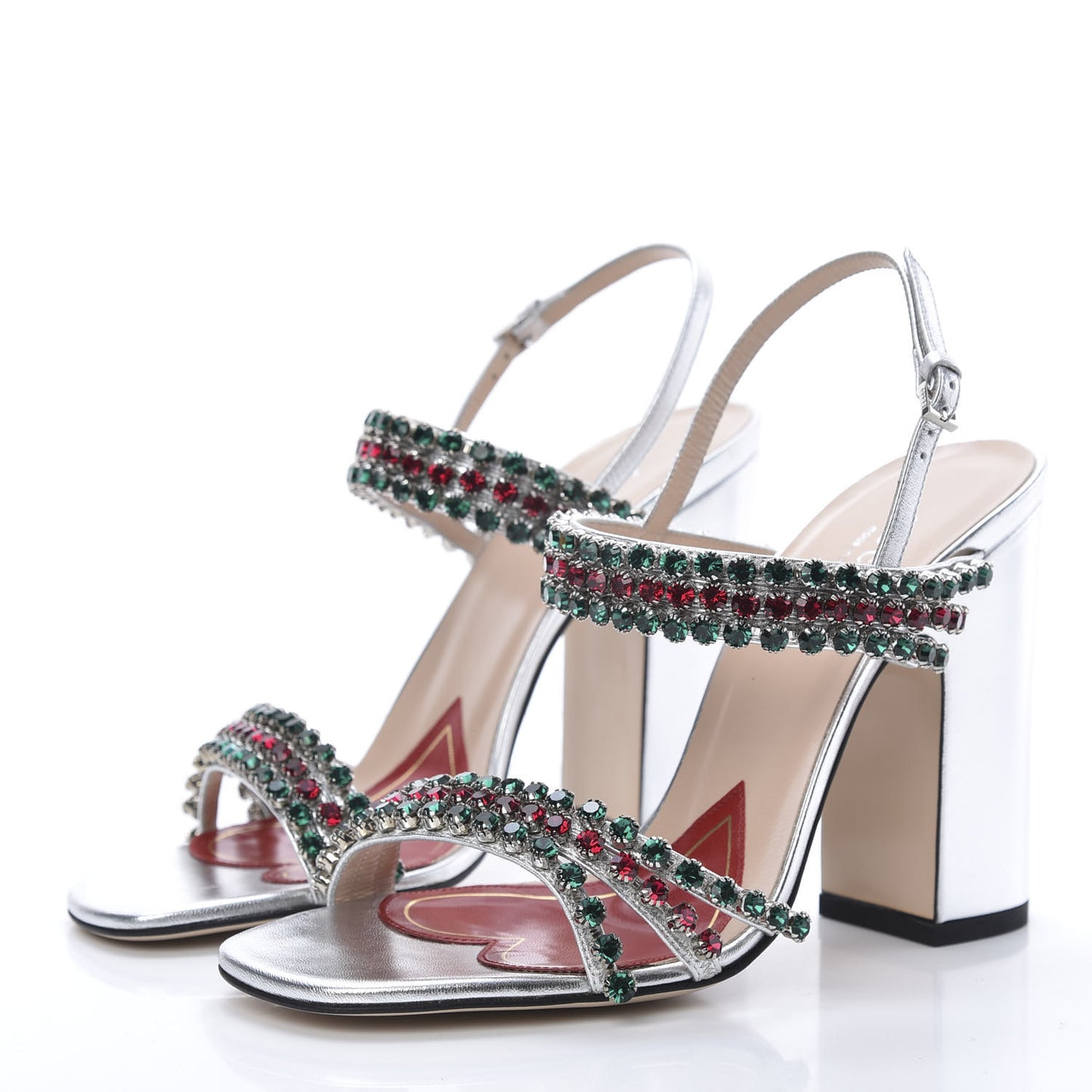 Nappa Silk Crystal Bertie High Heel Sandals 37 Argento