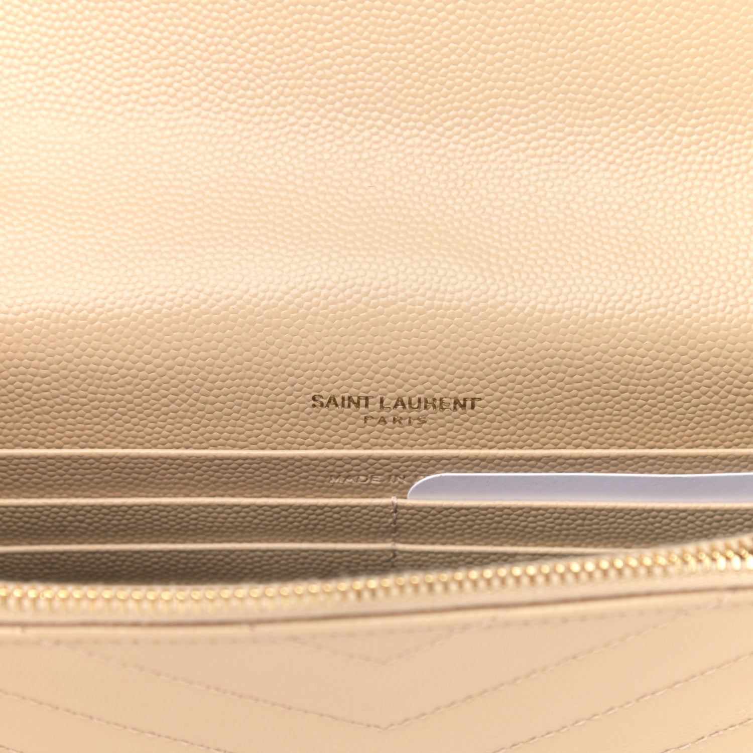 Saint Laurent Grain De Poudre Matelasse Chevron Monogram Envelope Chain Wallet Dark Beige 6 of 13