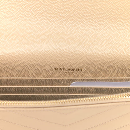 Saint Laurent Grain De Poudre Matelasse Chevron Monogram Envelope Chain Wallet Dark Beige 6 of 13