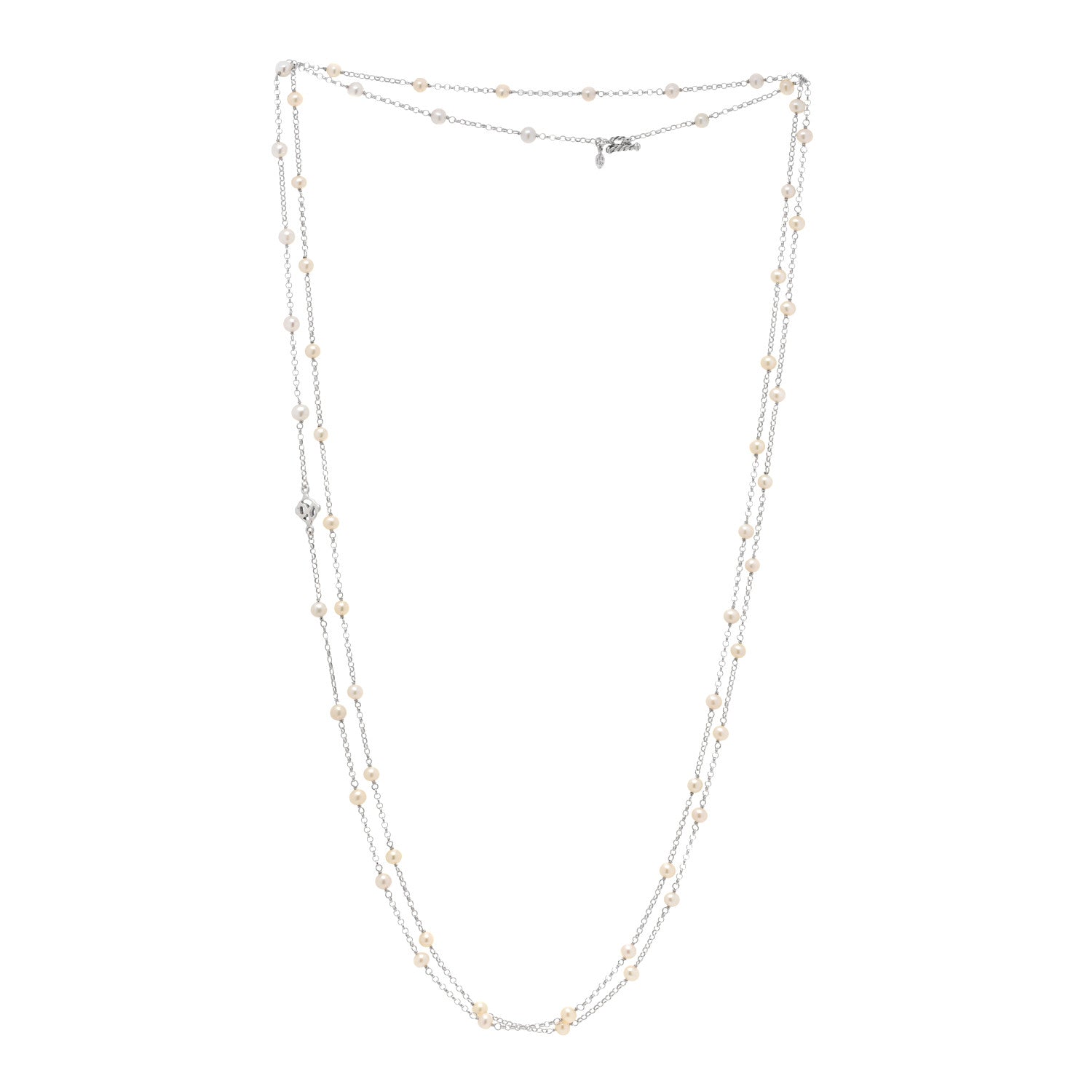 David Yurman Sterling Silver Freshwater Pearl Bead Chain Necklace 2 of 3