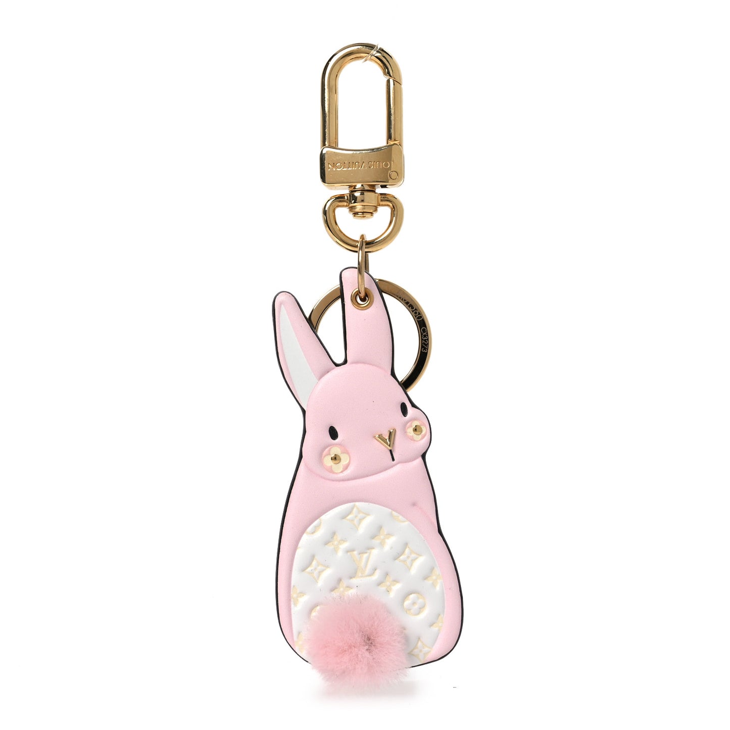 Calfskin Monogram LV Animals Bunny Bag Charm Key Holder Pale Pink