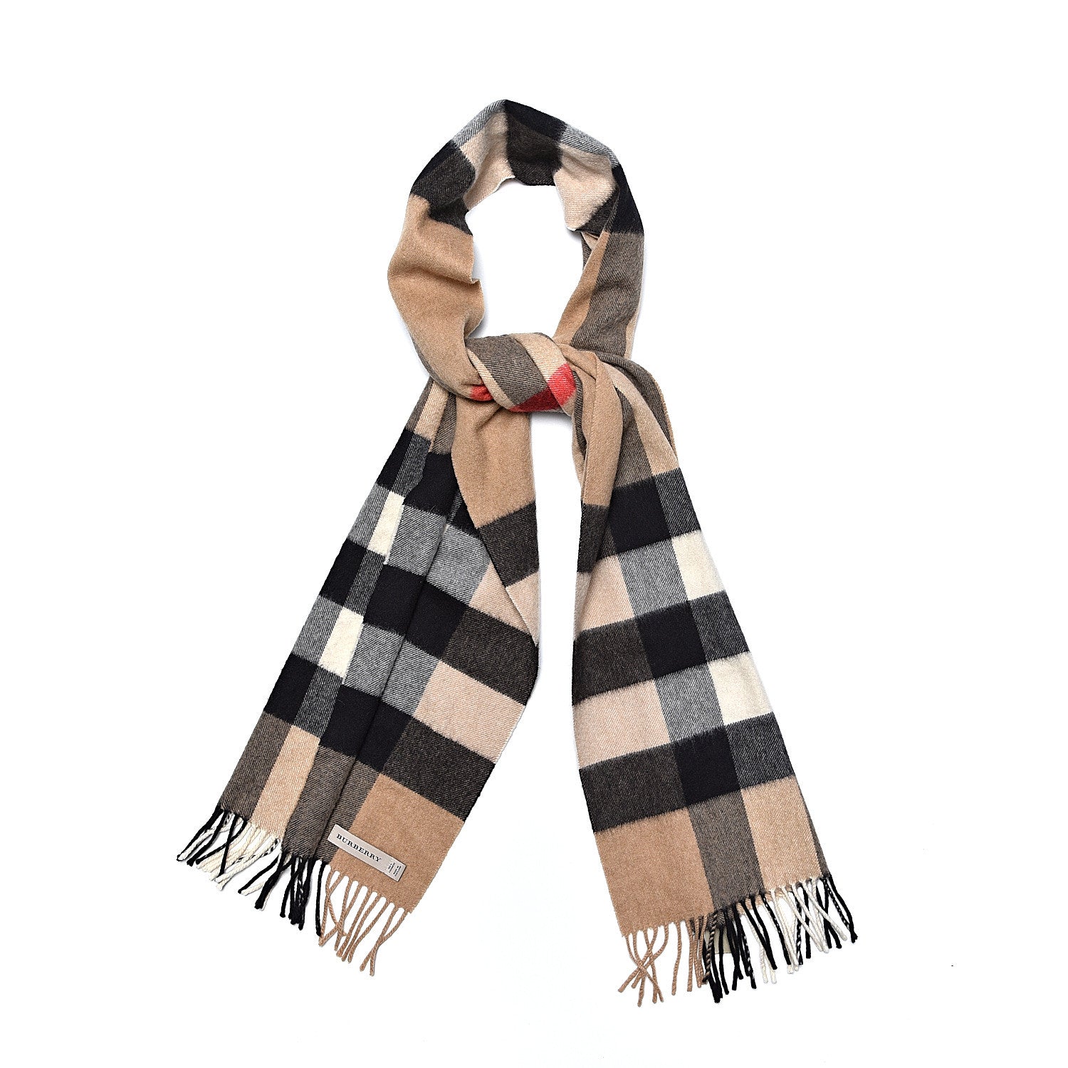 Burberry Cashmere Mega Check Fringe Scarf Camel 1 of 7