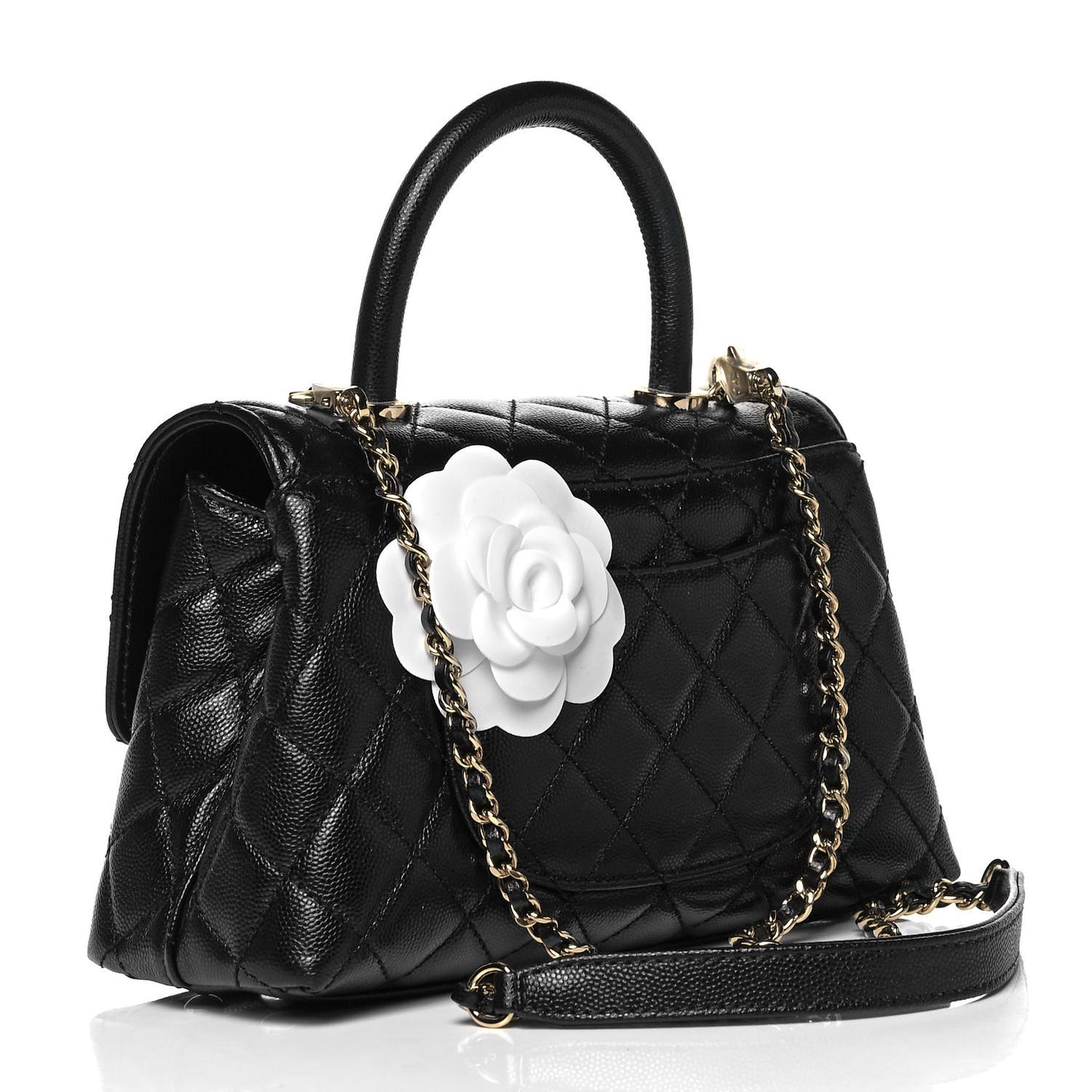 Caviar Quilted Mini Coco Handle Flap Black