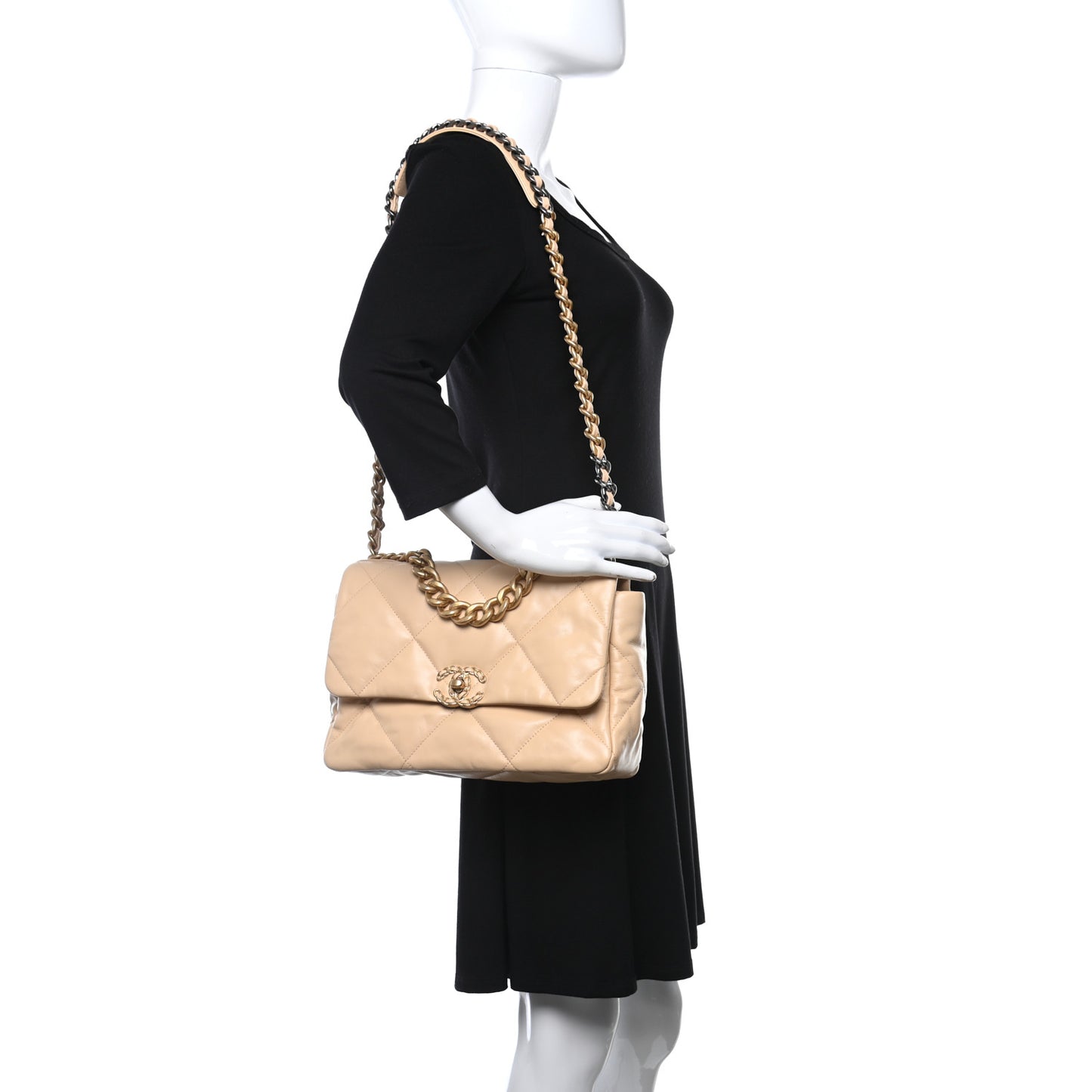 Lambskin Quilted Large Chanel 19 Flap Beige