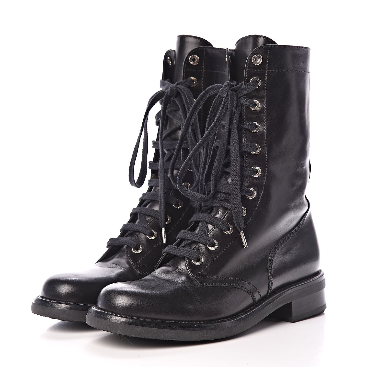 Chanel Calfskin Lace Up Combat Boots 40.5 Black 3 of 10