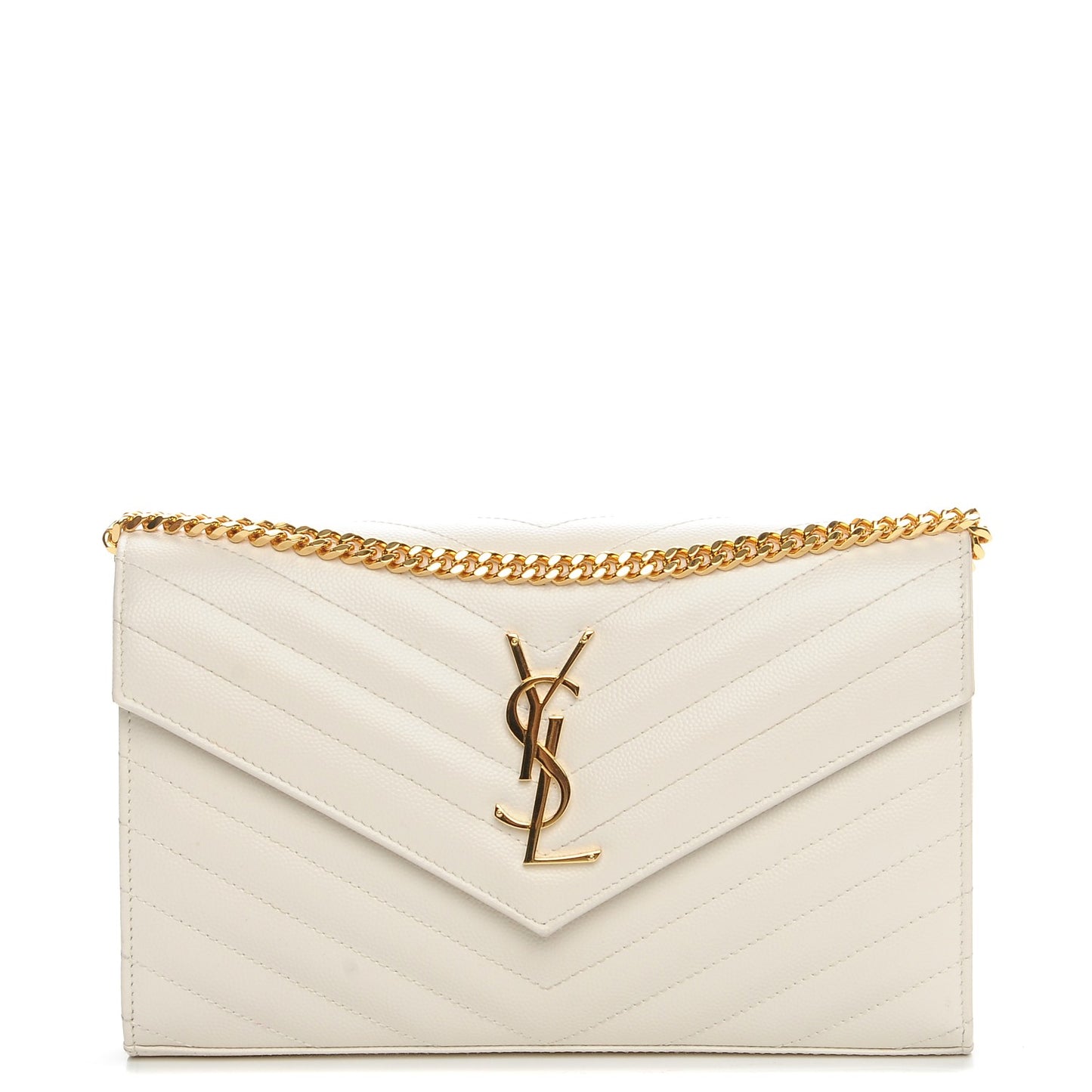 Grain De Poudre Matelasse Chevron Monogram Chain Wallet White
