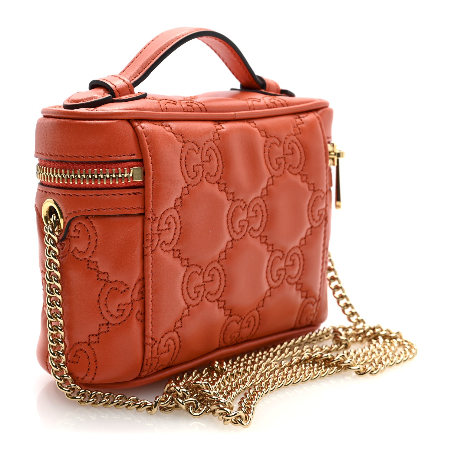 Gucci Calfskin GG Matelasse Mini Top Handle Bag Deep Orange 3 of 10