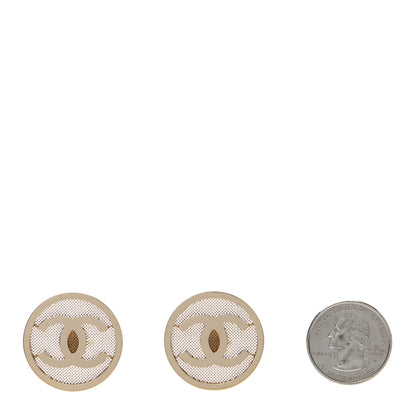 Chanel Metal Mesh Circle CC Clip On Earrings Gold 2 of 4