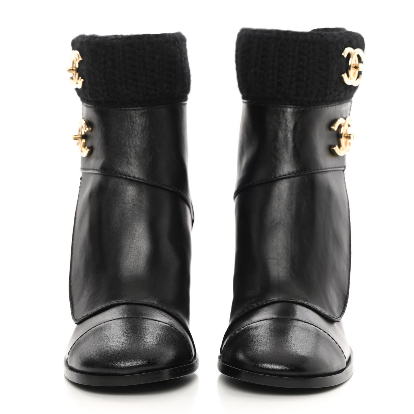 Calfskin Knit CC Short Boots 36 Black