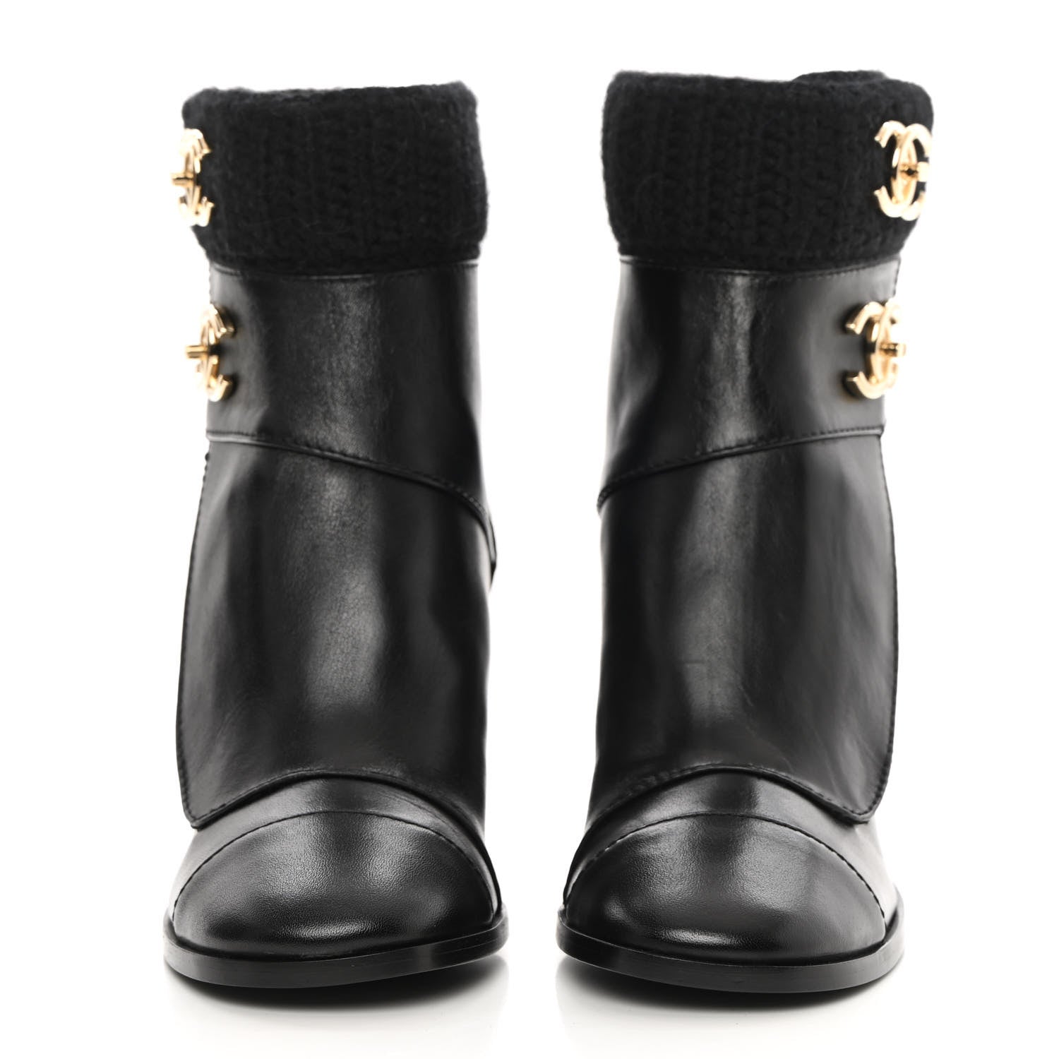 Chanel Calfskin Knit CC Short Boots 36 Black 2 of 11