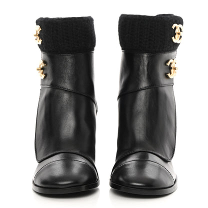 Chanel Calfskin Knit CC Short Boots 36 Black 2 of 11