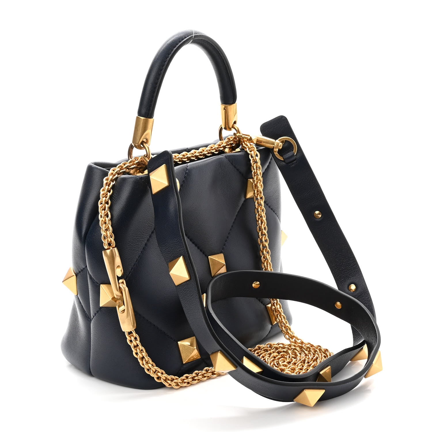 Valentino Garavani Nappa Small Roman Stud The Handle Bag Navy 3 of 9