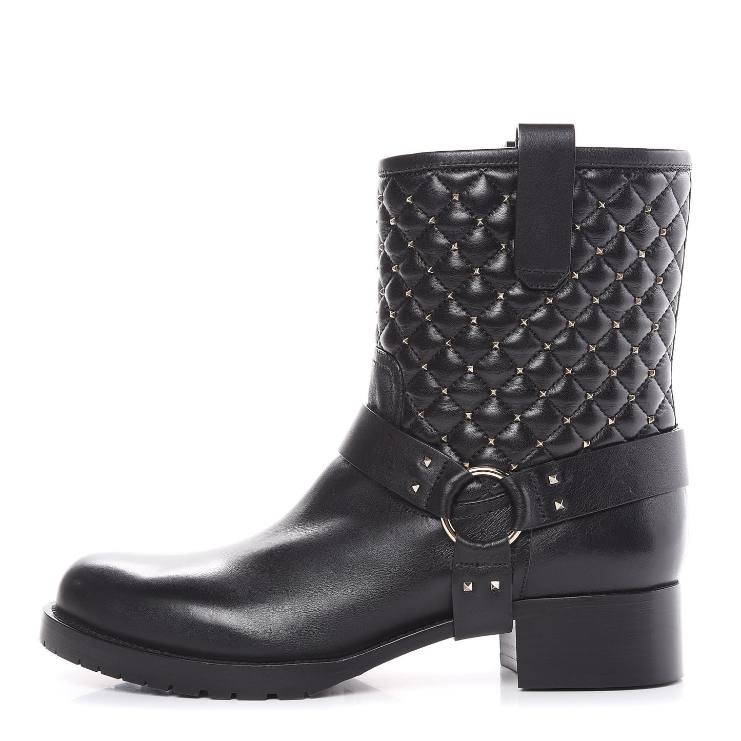 Calfskin Nappa Rockstud Spike 20mm Biker Boots 41 Black