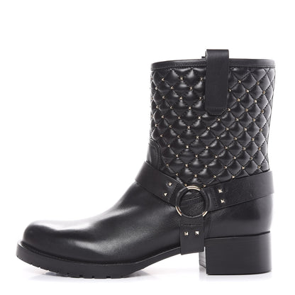 Valentino Garavani Calfskin Nappa Rockstud Spike 20mm Biker Boots 41 Black 1 of 10