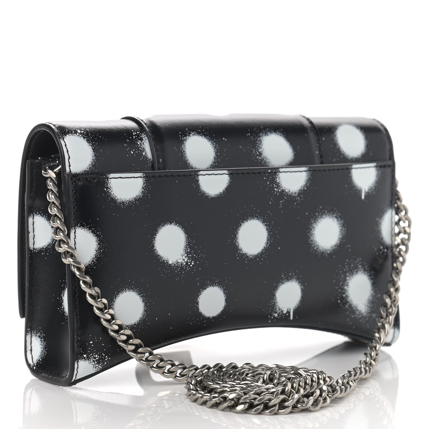 Shiny Box Calfskin Polka Dot Hourglass Chain Bag Black White