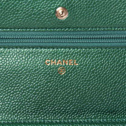 Chanel Metallic Caviar Quilted Wallet On Chain WOC Green 6 of 12
