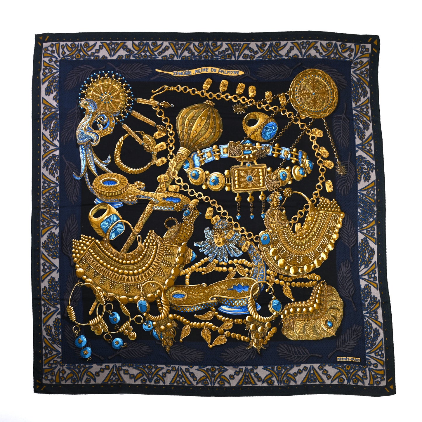 Cashmere Silk Zenobie Reine De Palmyre Shawl 140 Black Mordore Bleu