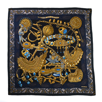 Hermes Cashmere Silk Zenobie Reine De Palmyre Shawl 140 Black Mordore Bleu 1 of 5