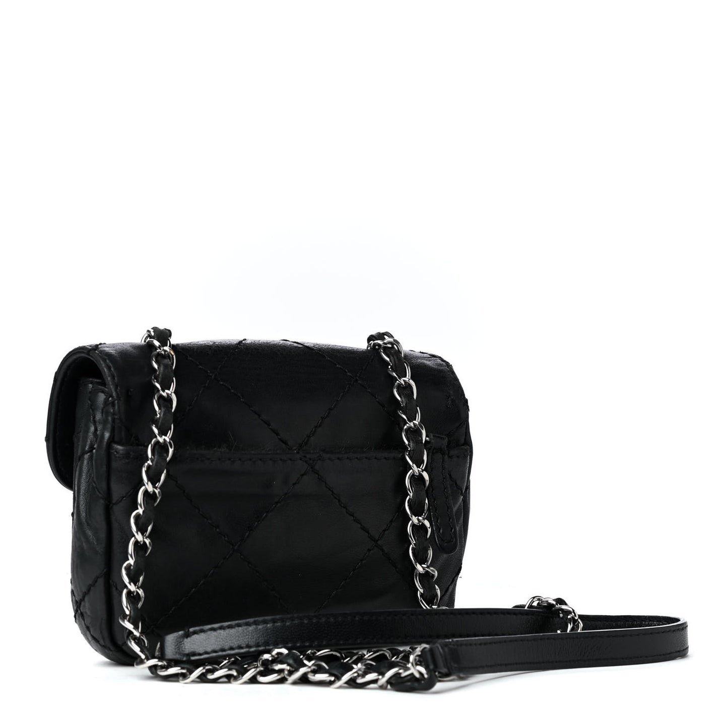 Lambskin Small Stitched Mini Flap Black