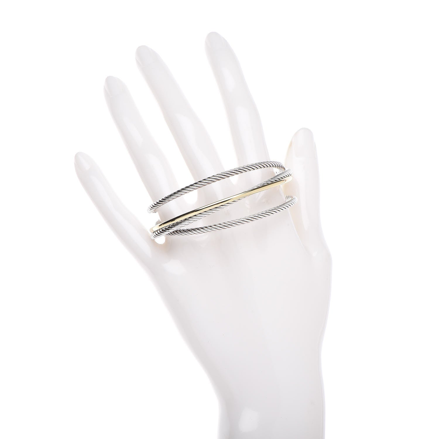 David Yurman Sterling Silver 18K Yellow Gold Crossover Three Row Cuff Bracelet 2 of 5