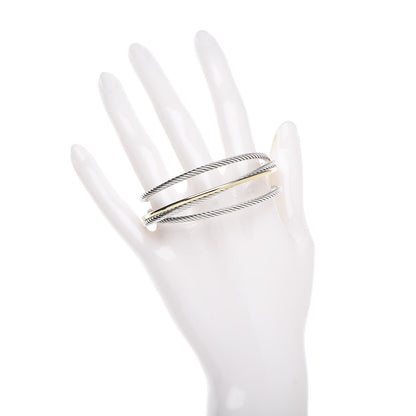David Yurman Sterling Silver 18K Yellow Gold Crossover Three Row Cuff Bracelet 2 of 5
