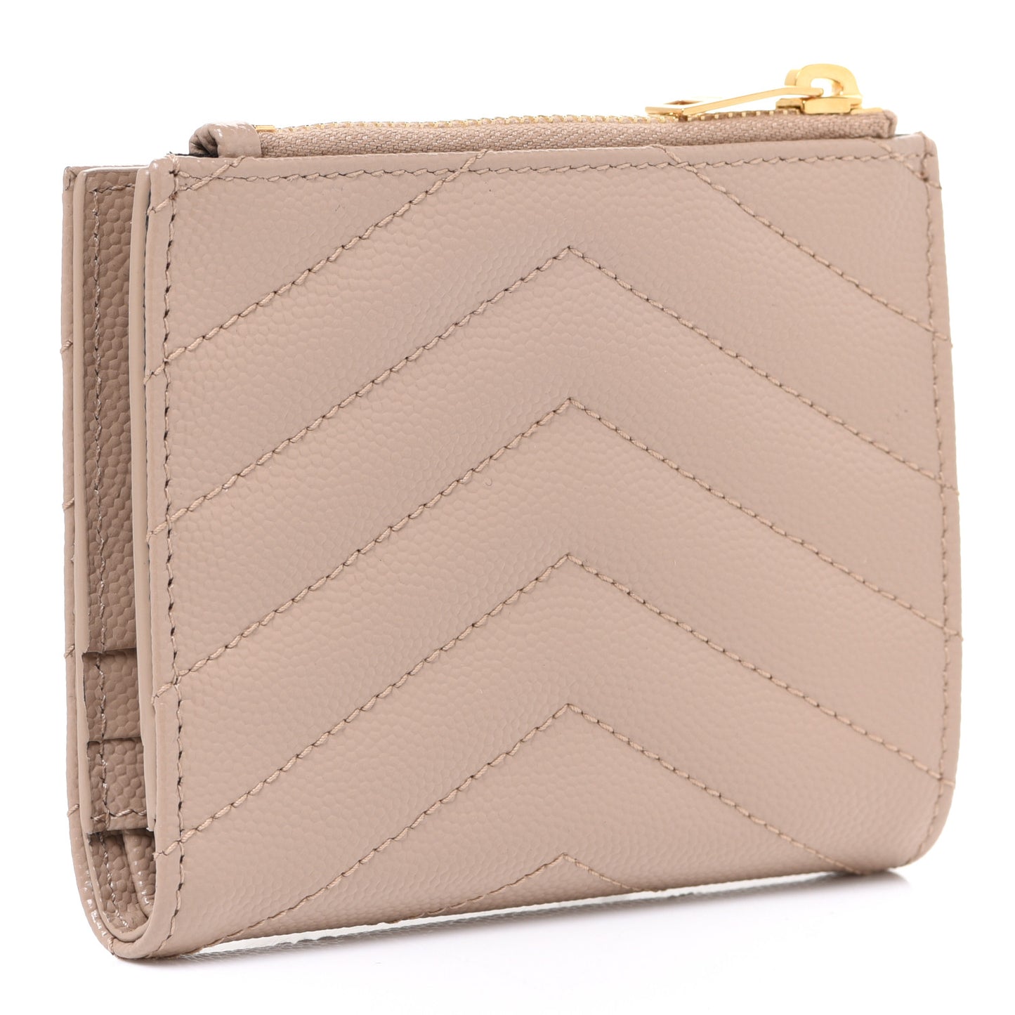 Grain De Poudre Matelasse Chevron Monogram Zipped Card Case Dark Beige