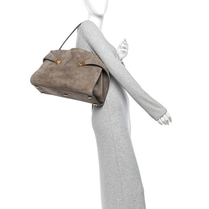 Salvatore Ferragamo Suede Large Hug Soft Shoulder Bag Concrete 2 of 10