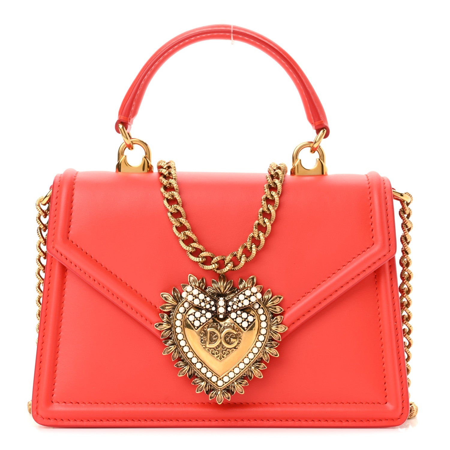 Dolce & Gabbana Smooth Calfskin Small Devotion Envelope Top Handle Bag Red 1 of 10