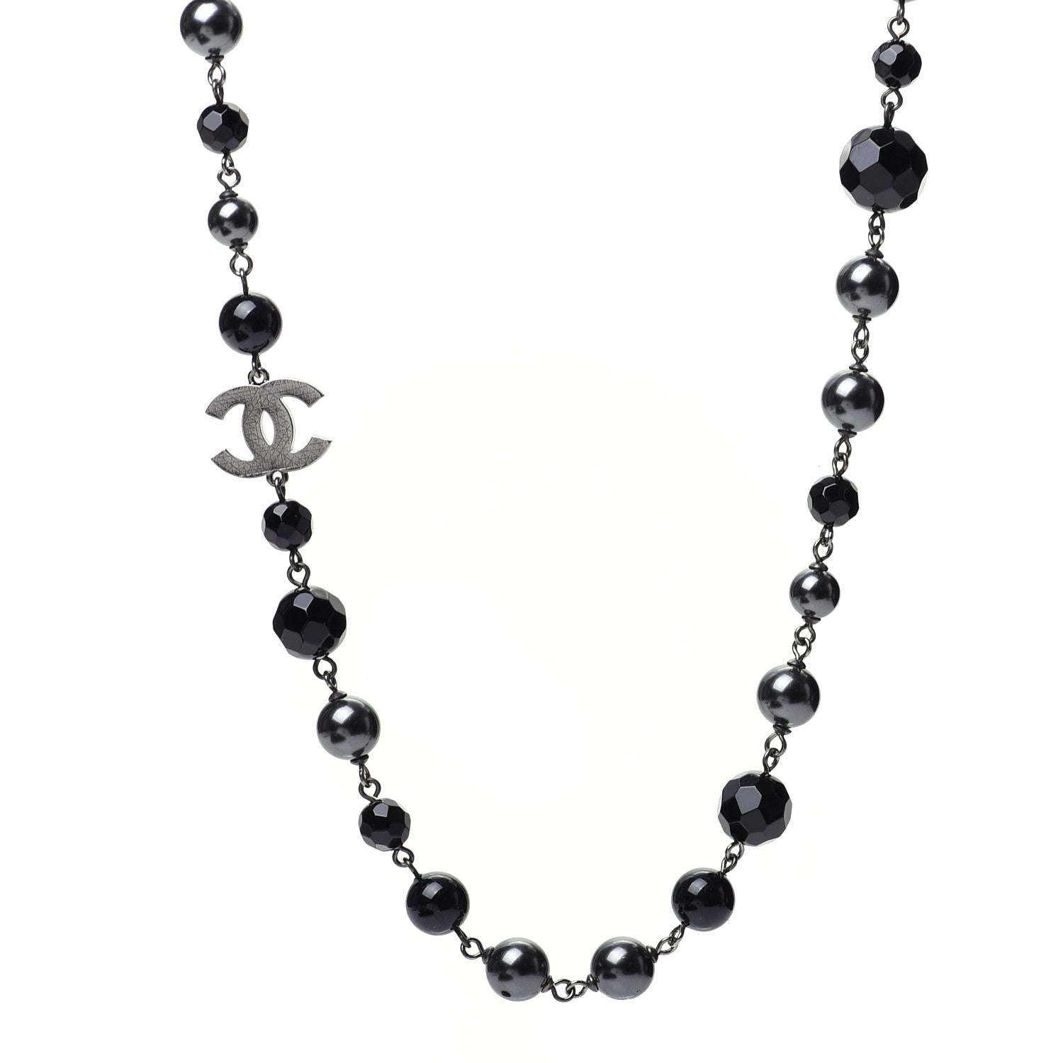 Chanel Ruthenium Pearl Beaded CC Long Necklace Black 1 of 6