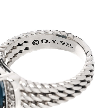 David Yurman Sterling Silver Diamond Hampton Blue Topaz 10mm Petite Wheaton Ring 49 5 4 of 4