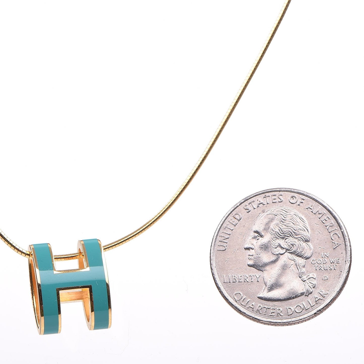 Lacquered Gold Pop H Pendant Necklace Turquoise