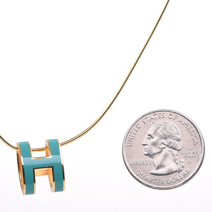 Hermes Lacquered Gold Pop H Pendant Necklace Turquoise 8 of 9