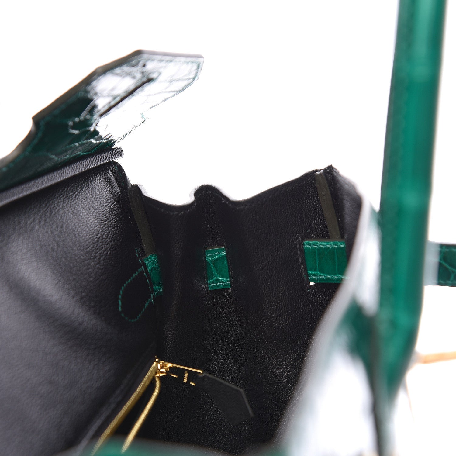 Hermes Shiny Niloticus Crocodile Horseshoe Birkin 30 Vert Emeraude Black 17 of 38
