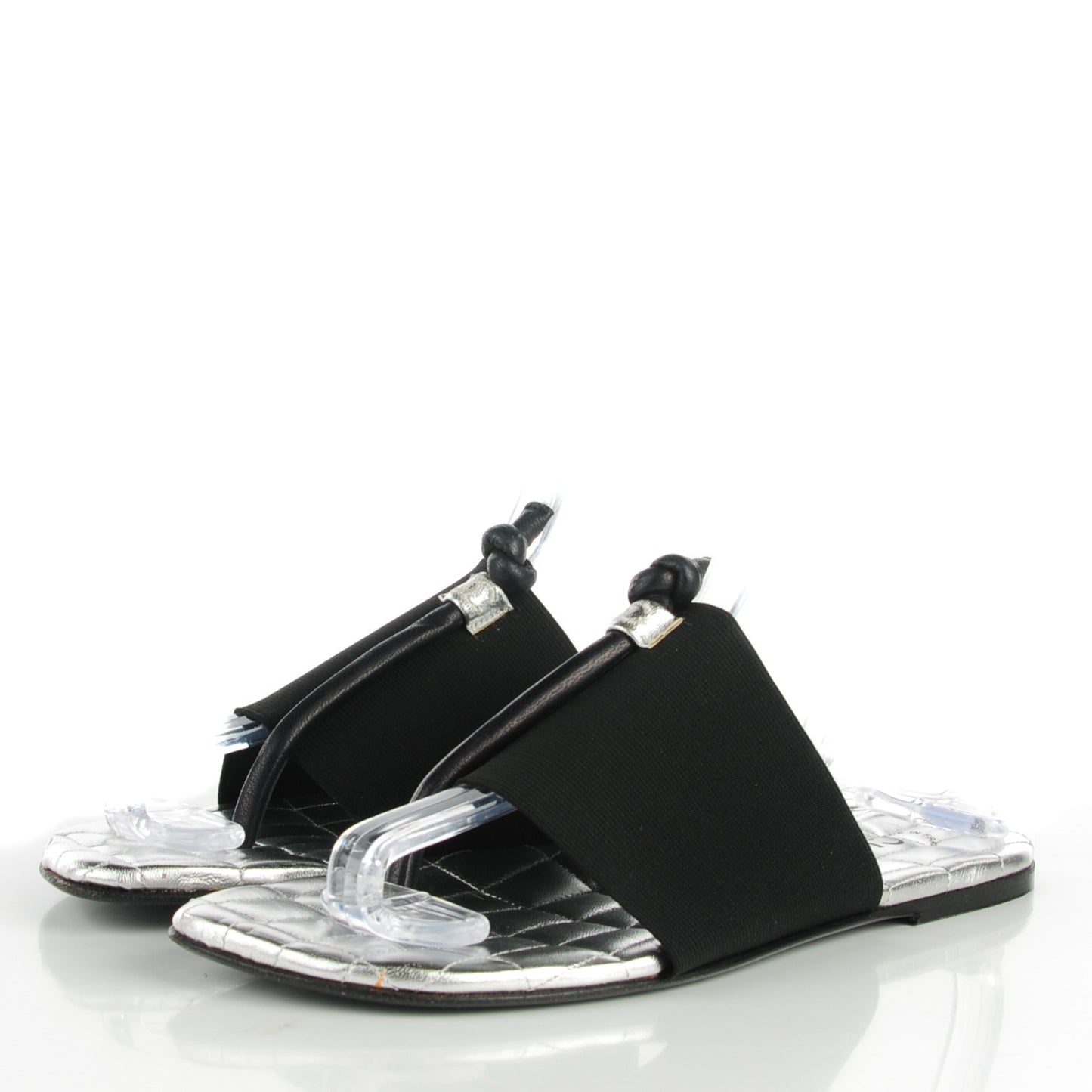 Elastic Lambskin Quilted Sandals 38 Black Silver