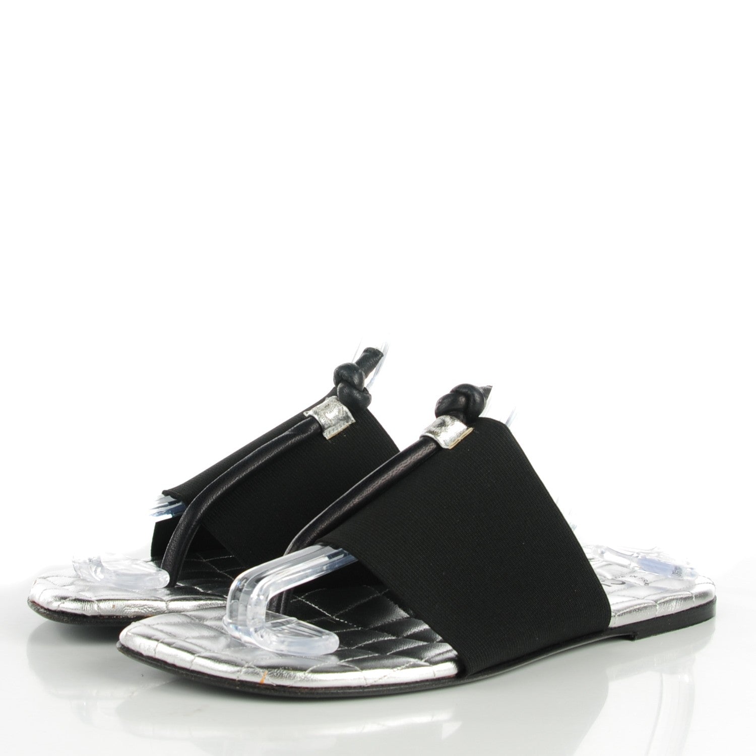 Chanel Elastic Lambskin Quilted Sandals 38 Black Silver 3 of 7