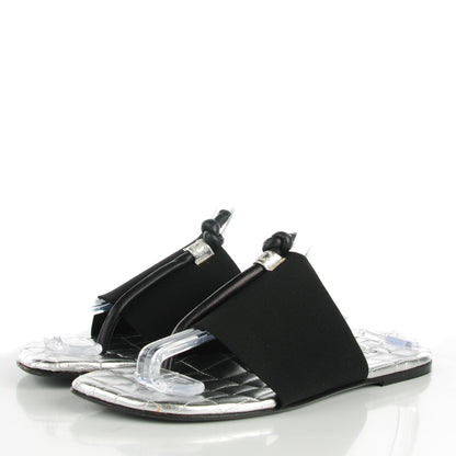 Chanel Elastic Lambskin Quilted Sandals 38 Black Silver 3 of 7