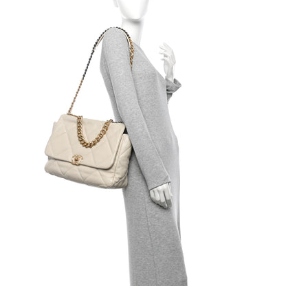 Chanel Lambskin Quilted Maxi Chanel 19 Flap Light Beige 2 of 13