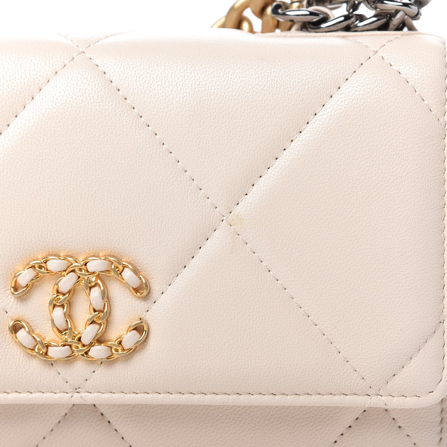 Goatskin Quilted Chanel 19 Wallet On Chain WOC Light Beige