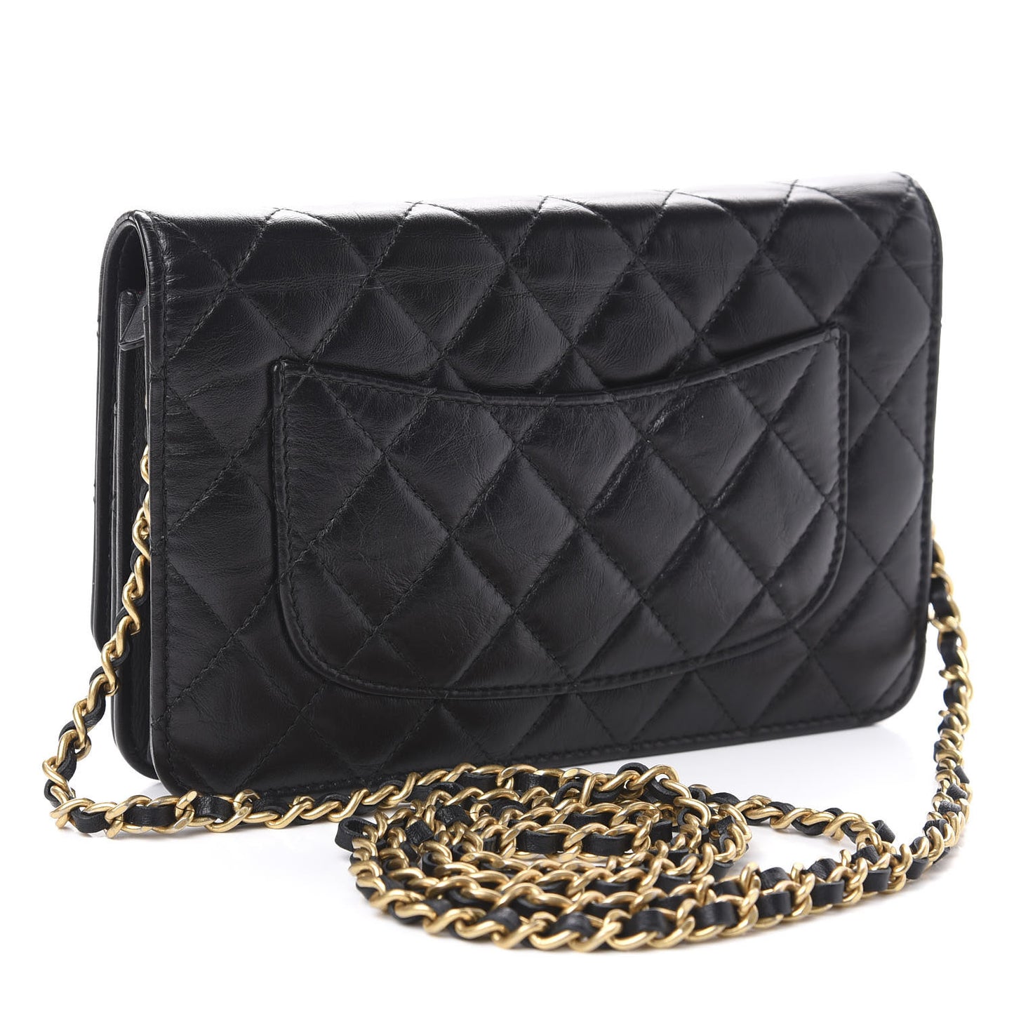 Aged Calfskin Quilted Lucky Charms 2.55 Reissue Wallet On Chain WOC Black