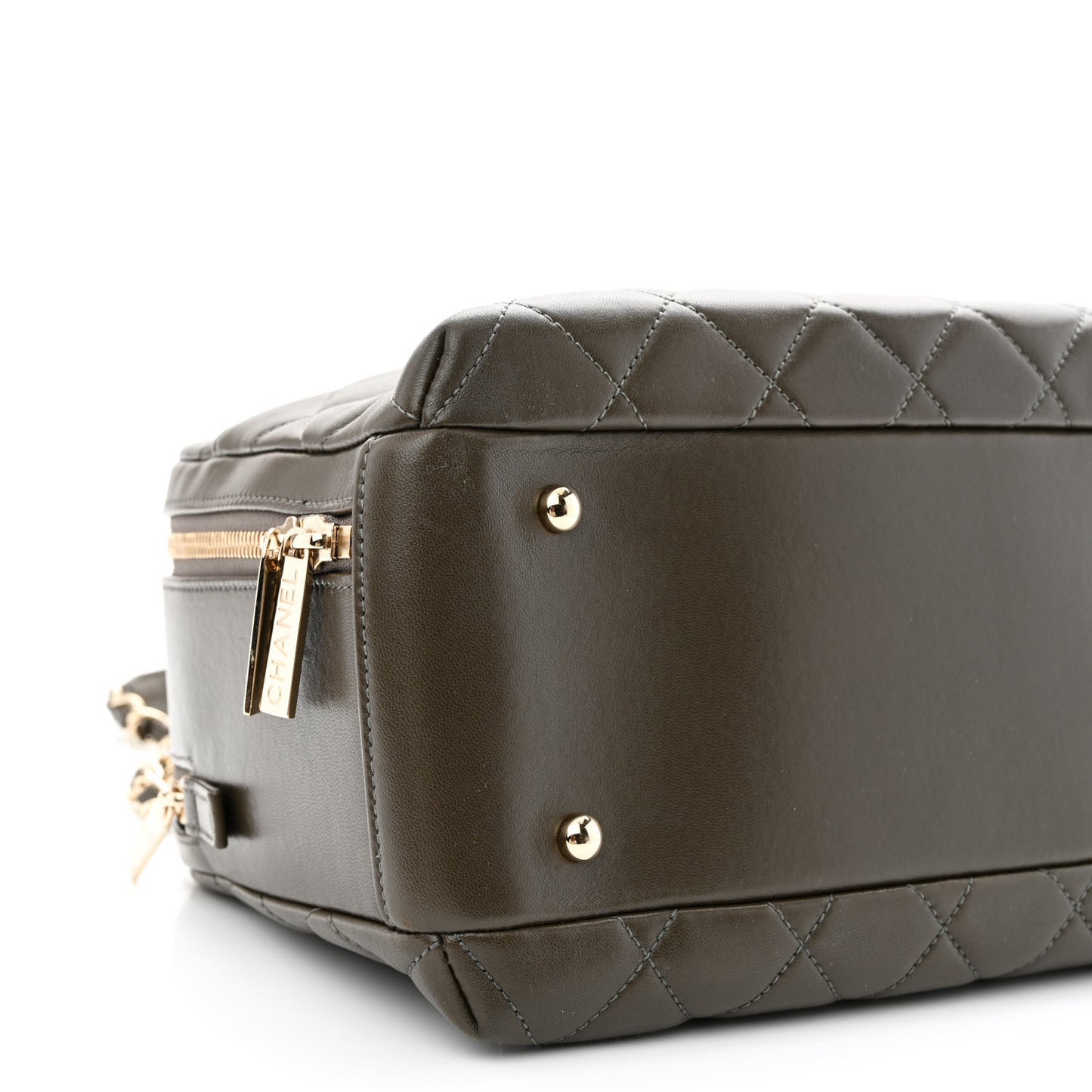 Lambskin Quilted Medium Trendy CC Bowling Bag Dark Khaki