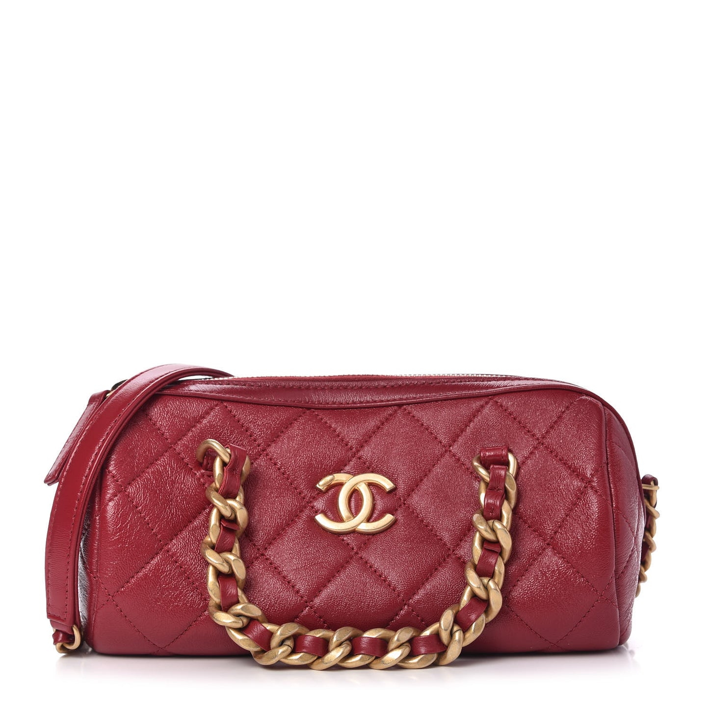 Shiny Lambskin Quilted Small Fashion Therapy Bowling Bag Red